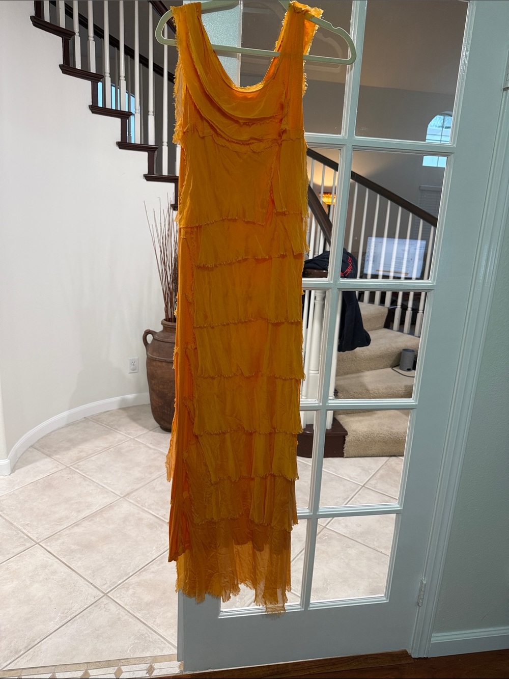 Anna Melani NWT Silk Blend Made in Italy Tangerine Tiered Fringe Maxi Dress - Picture 3 of 7